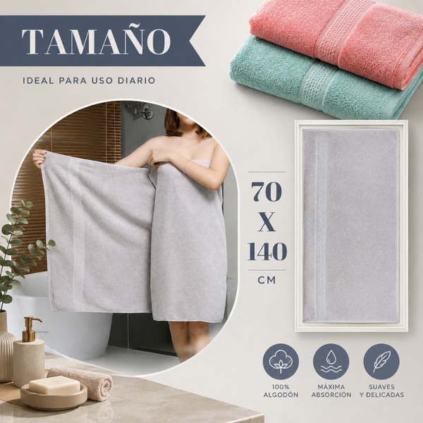 Pack De 3 Toallas De Baño Algodon De Cuerpo 70x140cm de 450grs