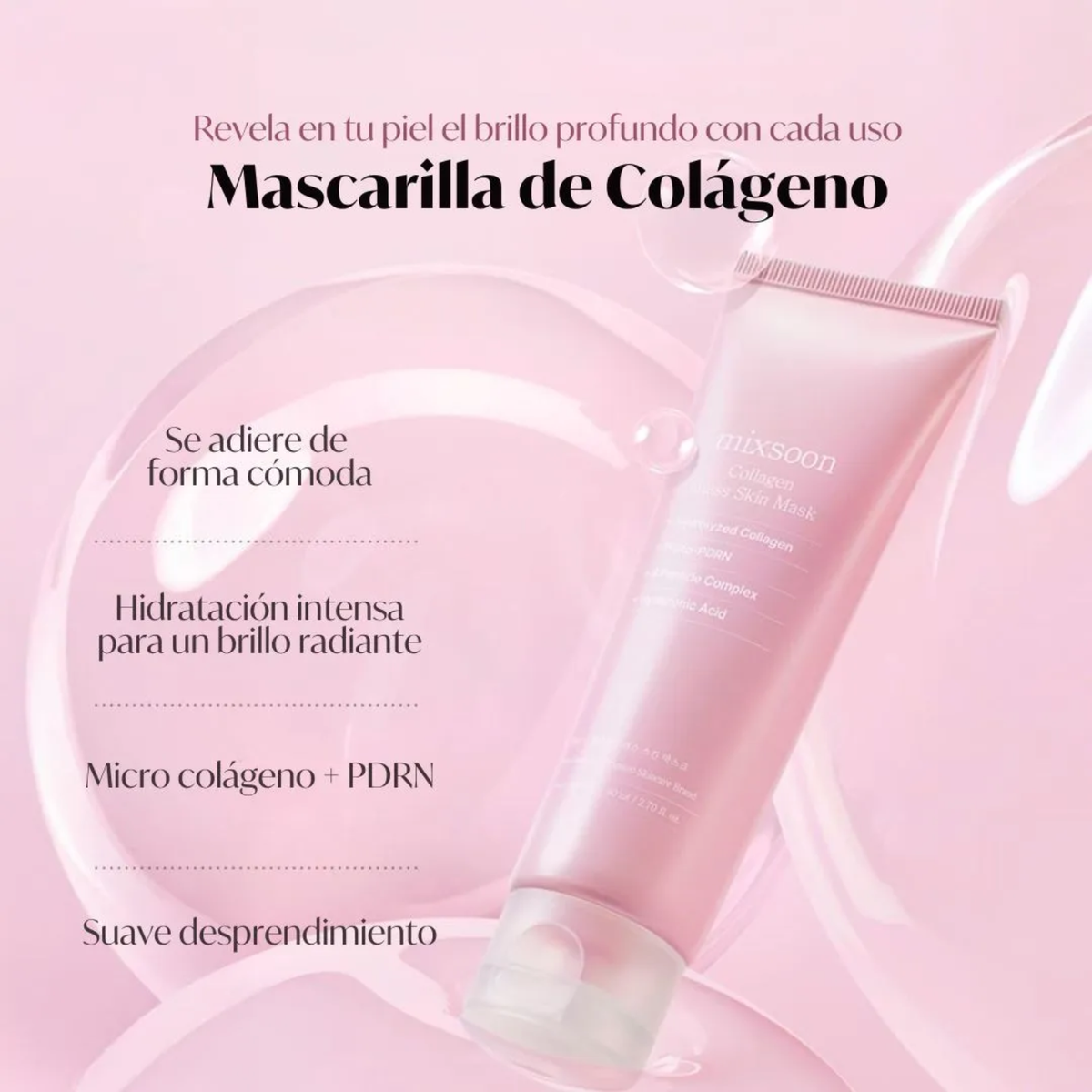 Mascarilla facial de colágeno Mixsoon Glass Skin, envase de 80ml, para cuidado de la piel coreano, con textura y fórmula hidratante.