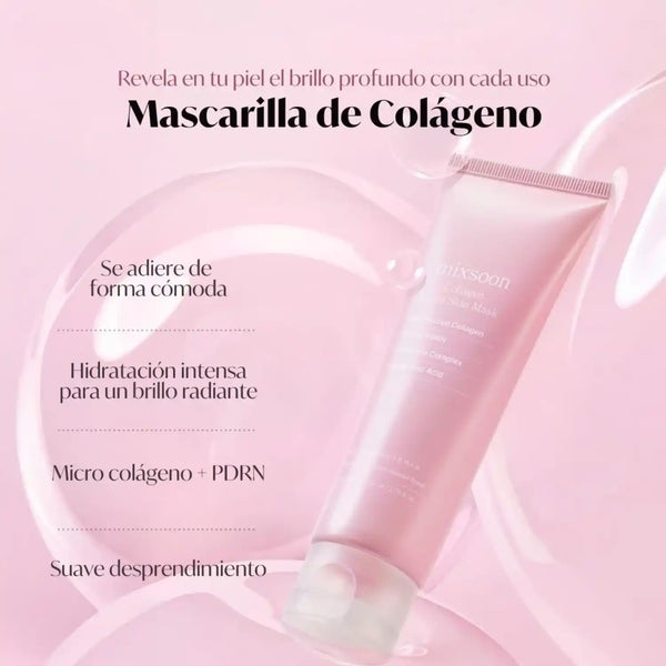 Mascarilla facial de colágeno Mixsoon Glass Skin, envase de 80ml, para cuidado de la piel coreano, con textura y fórmula hidratante.