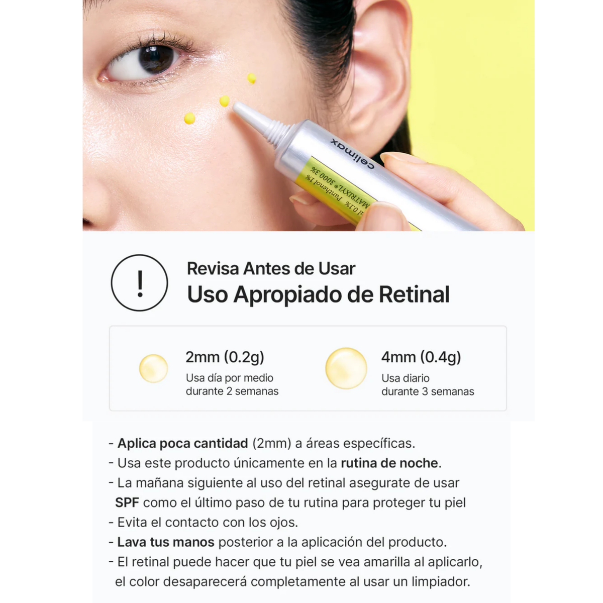 Suero facial coreano CELIMAX THE VITA-A RETINAL SHOT TIGHTENING BOOSTER 15ML en un envase de 15 ml con tapa blanca.