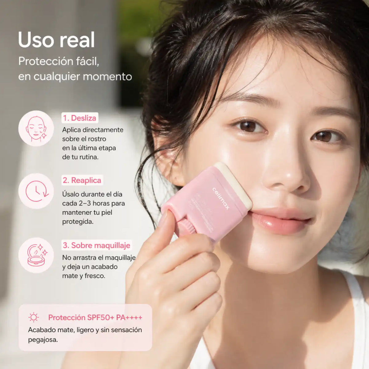 Barra de protector solar matificante CELIMAX Oil Control, 19g, para control de grasa en la piel del rostro.