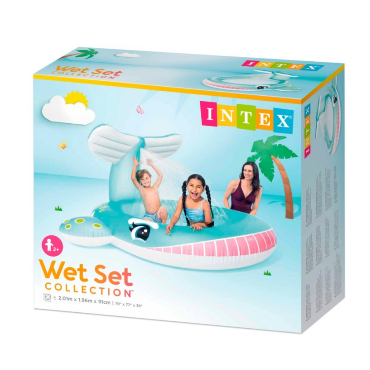 Piscina Inflable infantil INTEX con aspersor ballena 196x91x201cm