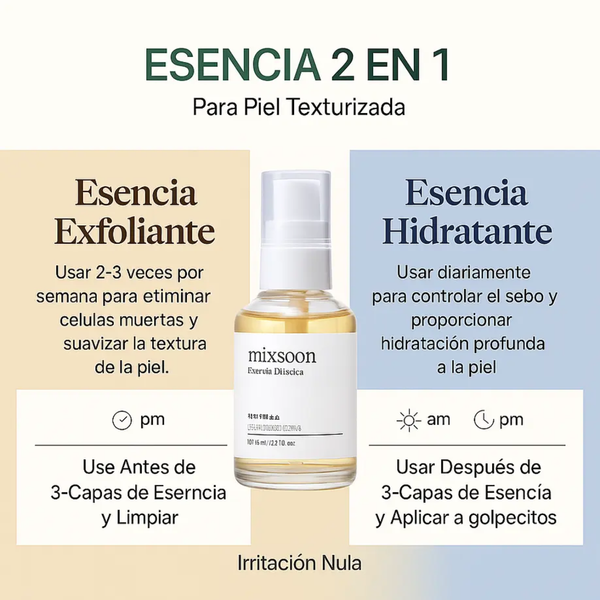 Esencia de frijol Mixsoon, producto coreano para cuidado de la piel, en envase de 50ml con botella transparente y gotero.