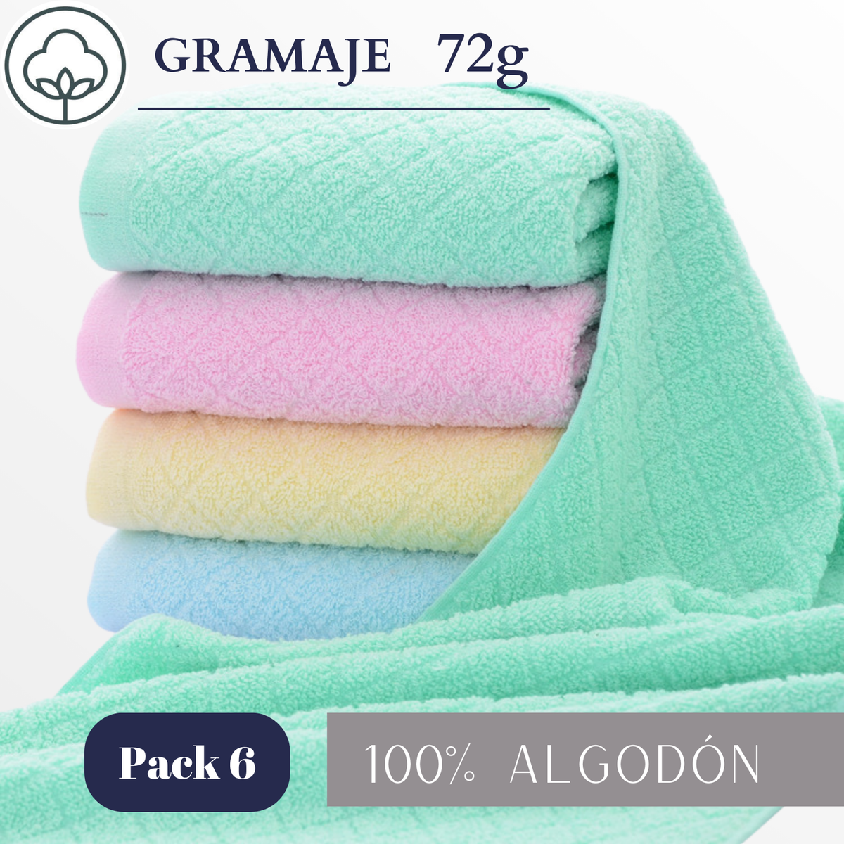 Pack 6 Toallas De Mano Algodon Baño Cocina Hotel Spa 35x75cm