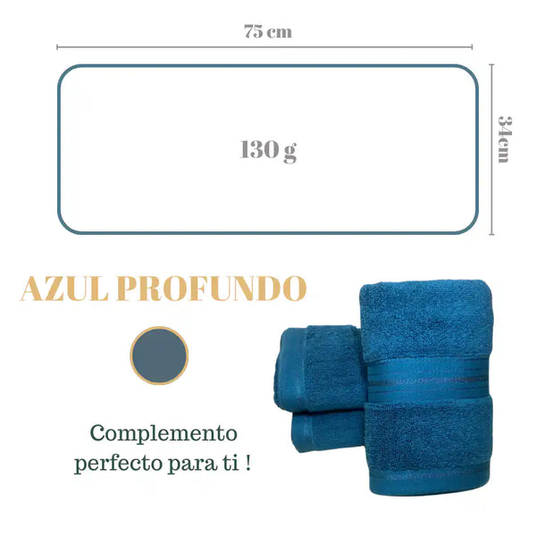 Set de 4 toallas de algodón azul profundo de 130 g, ideales para hotel y spa, de la marca Enigma Store.