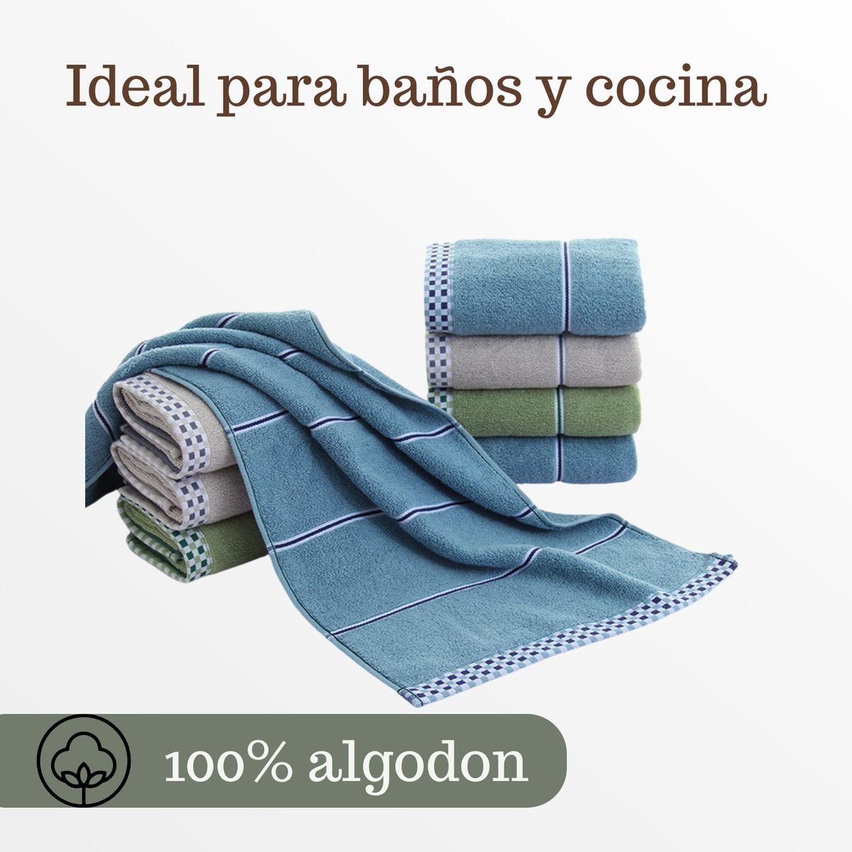 Pack 6 Toallas Algodón Mano Baño Spa Hotel Cocina Gym 35x75