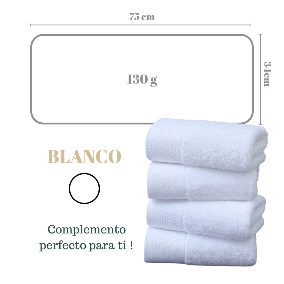 Pack De 4 Toallas Blancas Algodón 75x35 cm Baño Hotel 130 grs