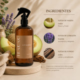 Aromatizante en spray BEKOKO Soft Leather, frasco de 500 ml con etiqueta, para ambientar espacios con aroma a cuero suave.