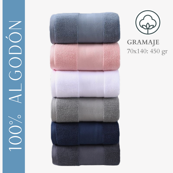 Pack 3 Toallas Baño Hotel 100% Algodón De 70x140 Cm 450g