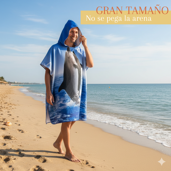 Toalla con capucha para playa de adulto tipo surf poncho, enigma store, con broches, ideal para cambiarse con comodidad en la playa.