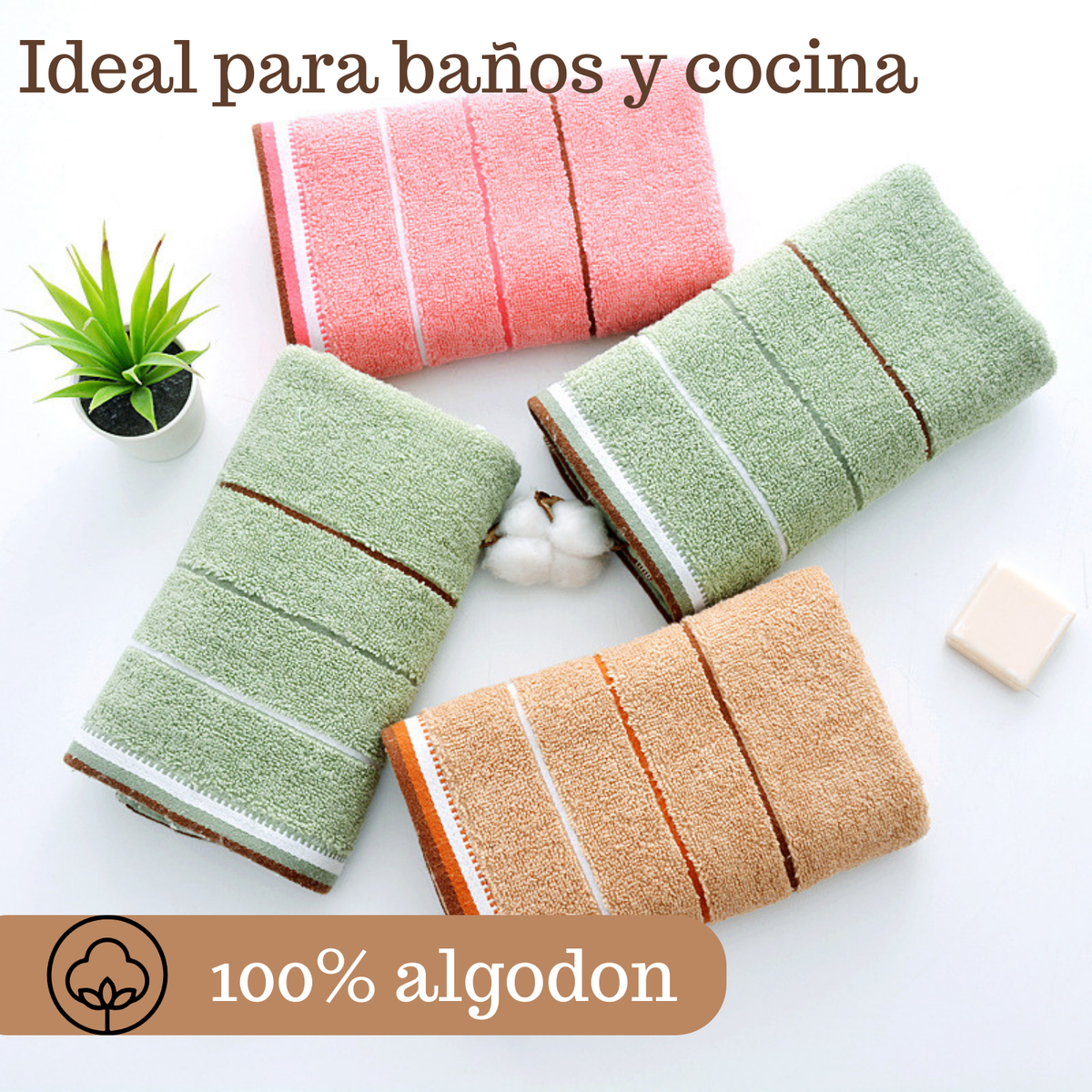 Pack 6 Toallas De Mano Algodon Baño Cocina Hotel Spa 35x75cm