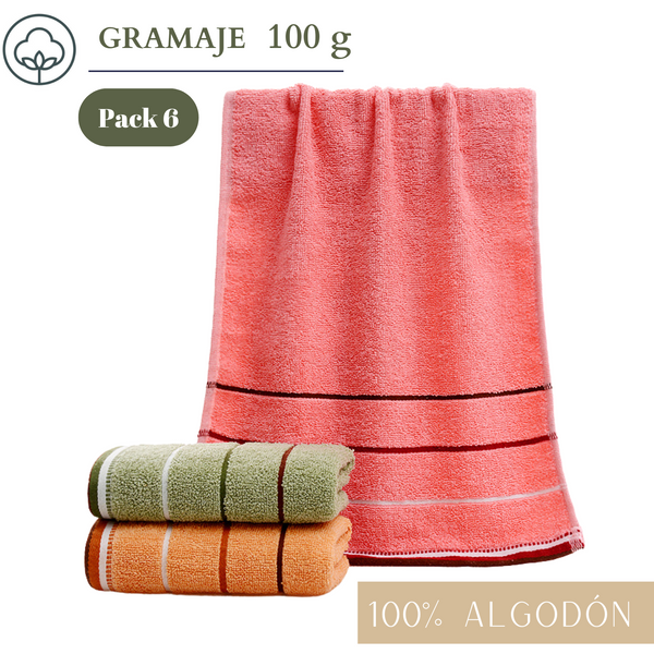 Pack 6 Toallas De Mano Algodon Baño Cocina Hotel Spa 35x75cm