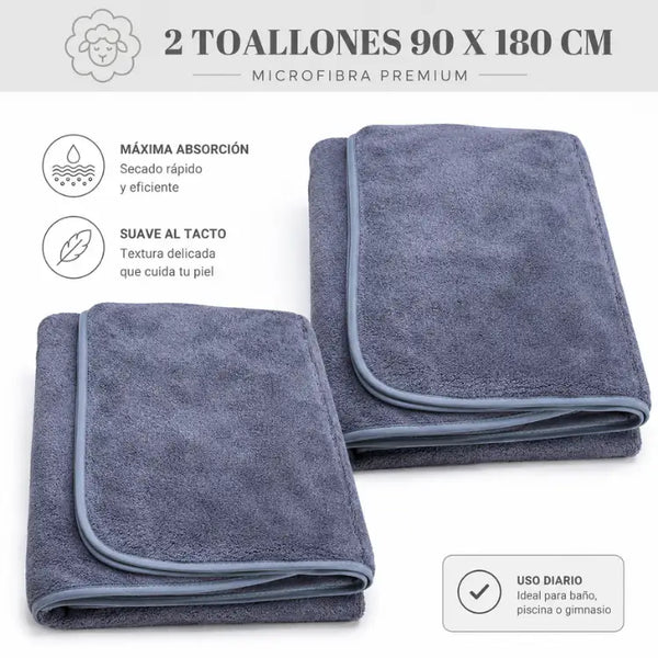 Set de 2 toallas de baño grandes en microfibra gris, toallón 90x180cm, suaves y absorbentes de Enigma Store.