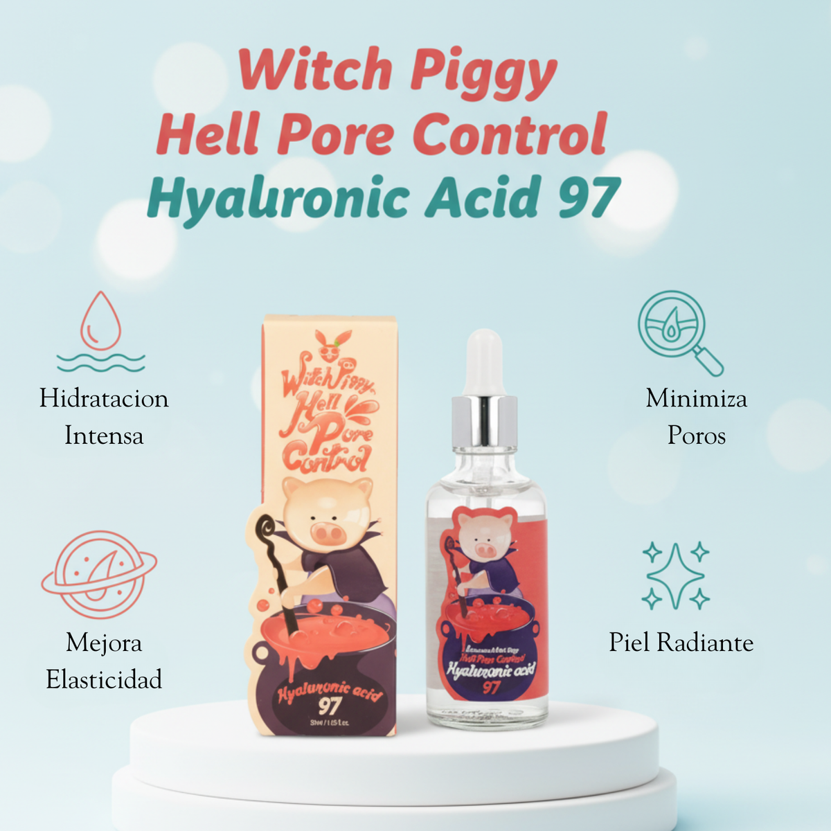 Bote de suero facial Elizavecca Witch Piggy Hell Pore Control con ácido hialurónico al 97% para control de poros y hidratación.