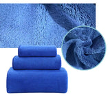 Tres toallas de microfibra azul para cuerpo, manos y cara, en paquete de 3, marca Enigma Store, con textura suave y absorbente.