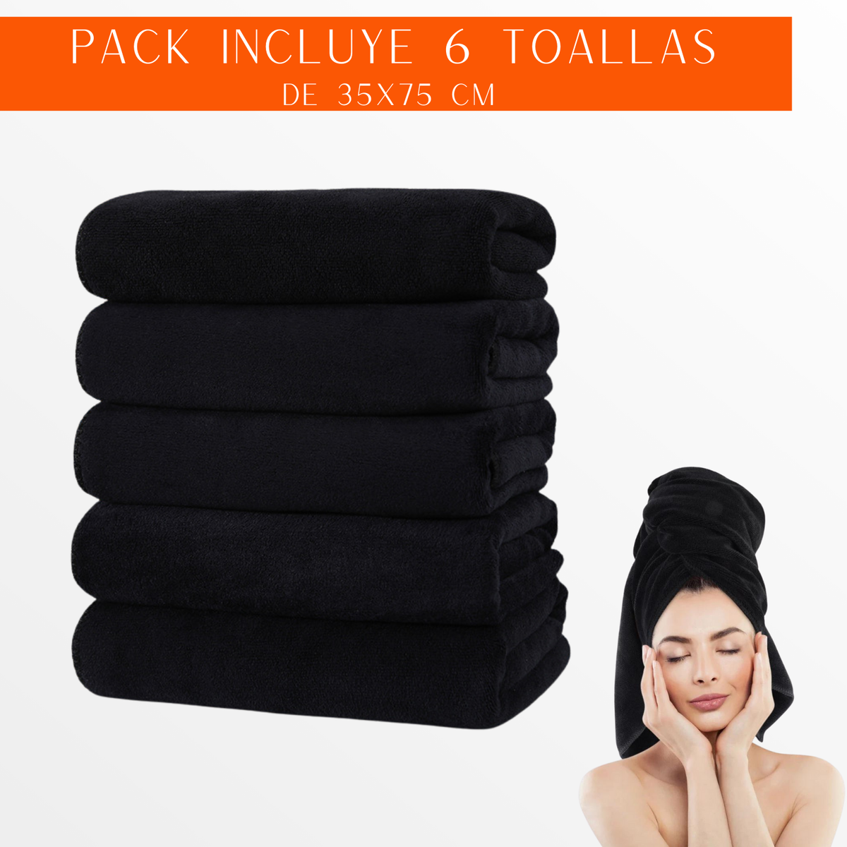 Pack 6 Toalla Negra Peluqueria Hotel Barberia Spa Gym 35x75