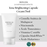 Crema coreana SKIN1004 Tone Brightening Capsule, 75ml, con envase y cápsulas para iluminar y mejorar la piel.