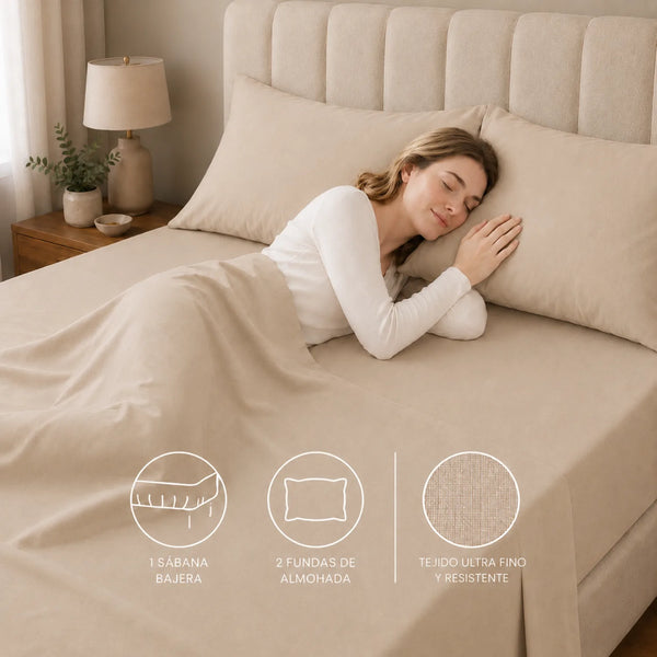 Juego de 4 sábanas ajustables hoteleras de ropa de cama Enigma Store, en colores neutros, para cama doble o individual.
