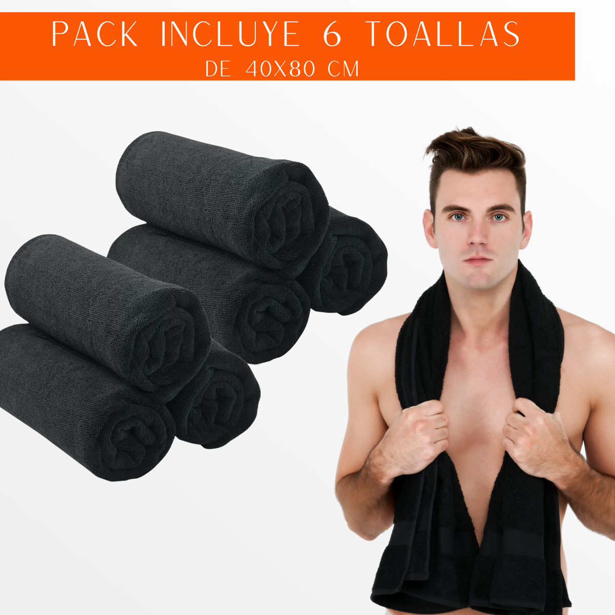 Pack 6 Toalla Microfibra Peluquera Hotel Barberia Spa Gym Piso 40x80 cm