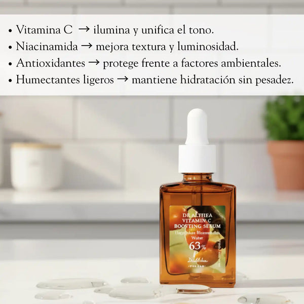 Suero fortalecedor de vitamina C de 30ml de la marca Dr Althea, para cuidado facial y piel radiante.