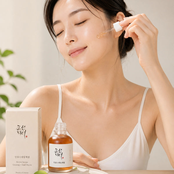 Suero coreano Beauty of Joseon Revive con ginseng y mucina de caracol, frasco de 30ml, para cuidado de la piel.