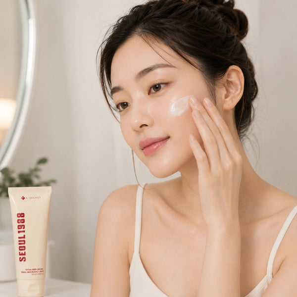 Crema facial coreana K-SECRET SEOUL 1988 con mucina de caracol 93% y arroz, para cuidado de la piel.