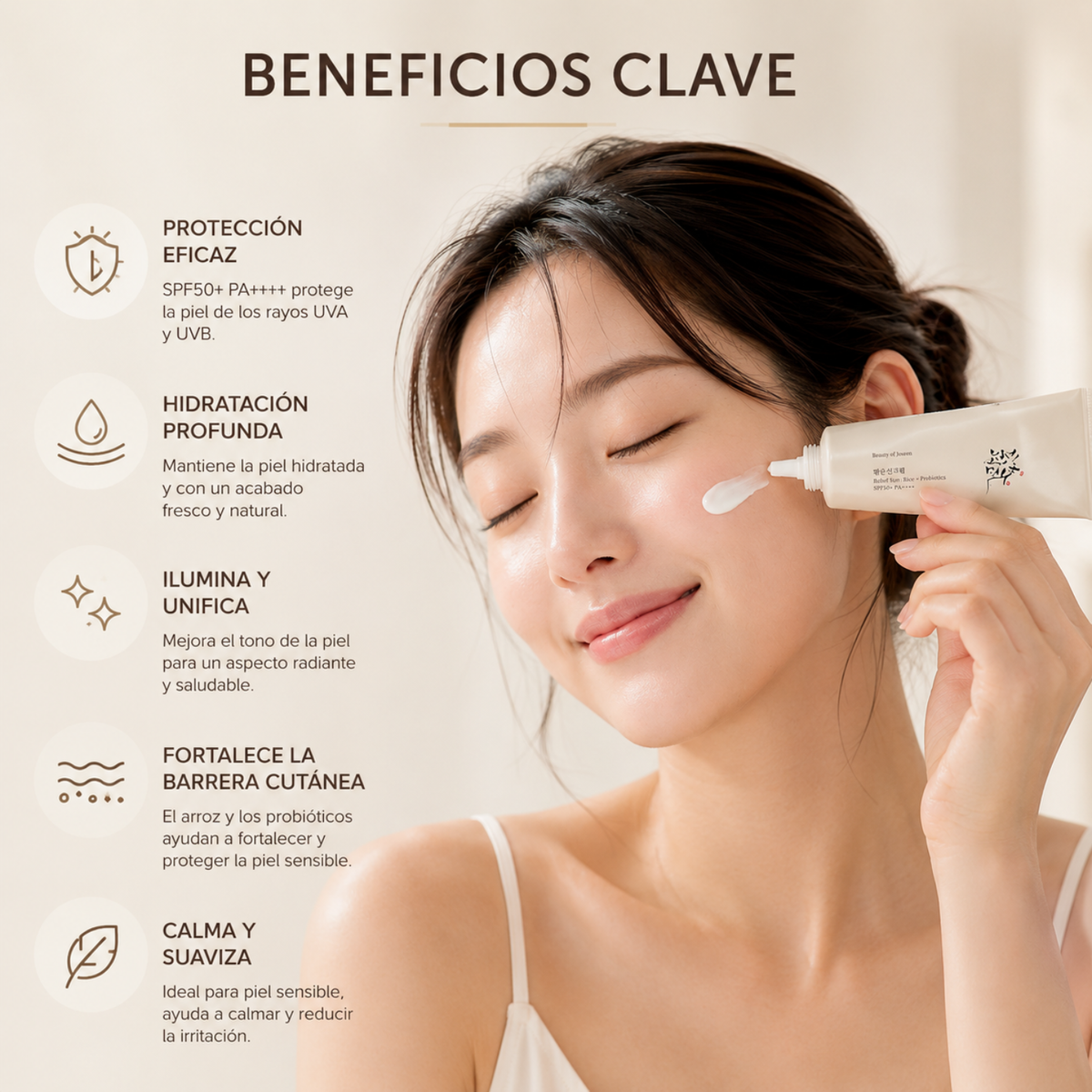 Crema solar coreana de belleza de Joseon, Relief Sun con SPF50+ y ingredientes de arroz y probióticos en envase de 50ml
