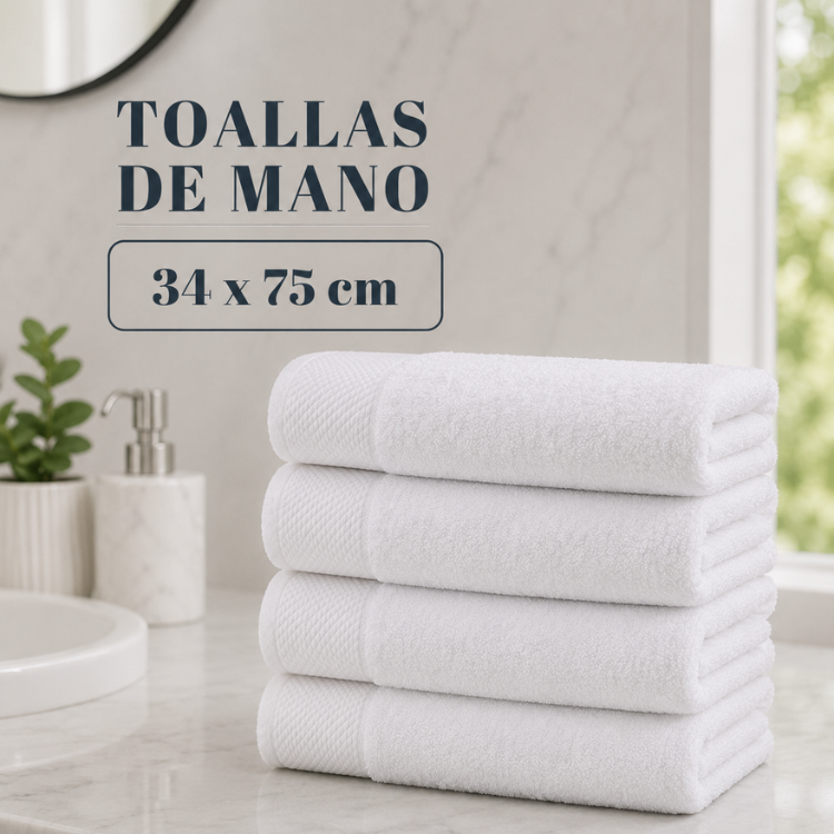 Juego de 4 toallas blancas de algodón para baño, tamaño 75x35 cm, peso 130 g, estilo hotel, marca Enigma Store.