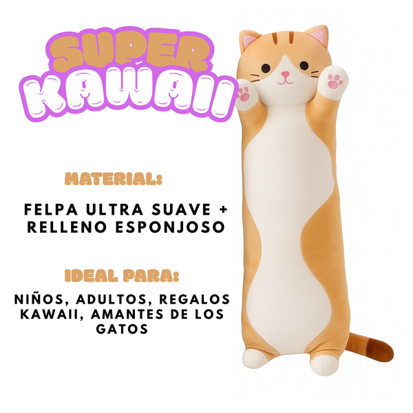 Cojín Almohada Peluche Largo De Gatito Suave de 90 cm