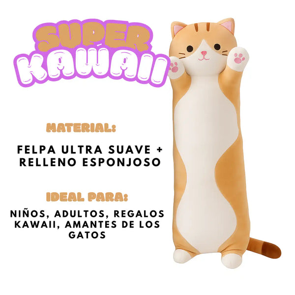 Cojín almohada peluche de gato largo y suave de 70 cm, peluche de Enigma Store, con textura esponjosa y diseño adorable.