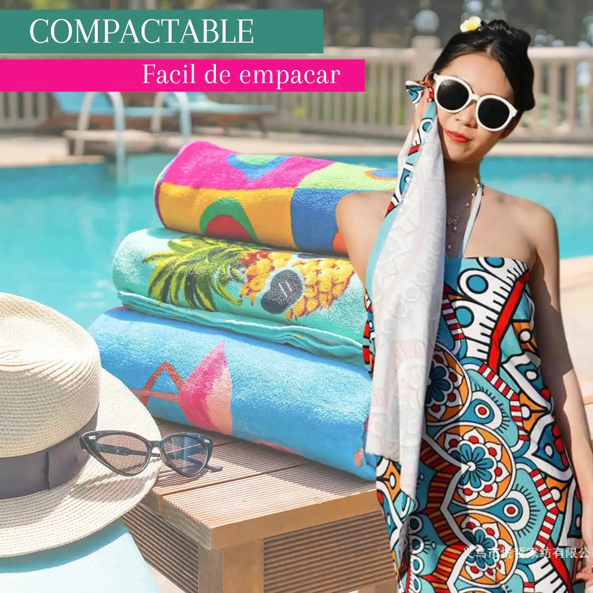 Toalla para mujer de microfibra de secado rápido en color azul, tamaño 75x150 cm, ideal para playa y viaje.