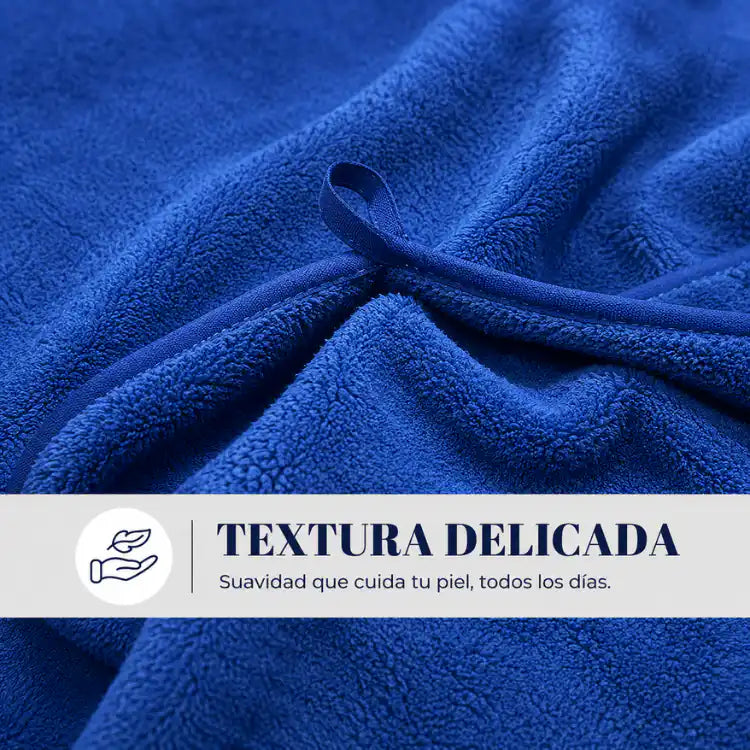 Juego de 2 toallas de baño grandes de microfibra azul, tamaño 90x180 cm, de la marca Enigma Store, en la imagen.