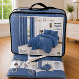 Juego de cobertor Queen de 7 piezas en color azul de Enigma Store, con edredón, fundas y accesorios para la cama.