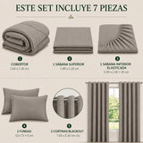 Juego de cobertor queen de 7 piezas en tono taupe, con mantas y fundas, de la marca Enigma Store, en colores suaves y elegantes.