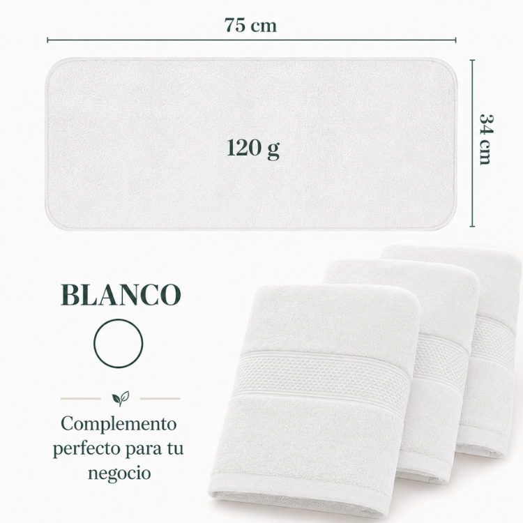 Conjunto de 4 toallas blancas de mano de algodón para peluquería, hotel o spa, tamaño 35x75 cm, de la marca Enigma Store.