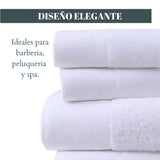 Pack de 4 toallas blancas de algodón para baño, tamaño 75x35 cm y peso 130 g, ideales para hotel y uso diario.