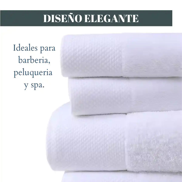 Pack de 4 toallas blancas de algodón para baño, tamaño 75x35 cm y peso 130 g, ideales para hotel y uso diario.