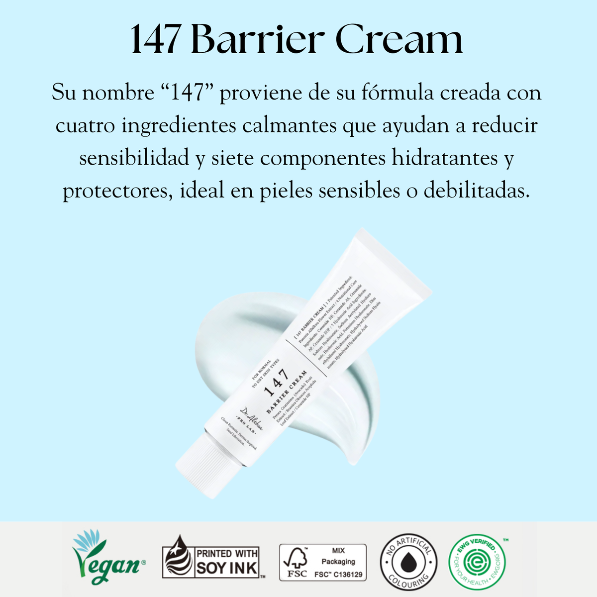 Crema barrera Dr Althea 147 en envase de 50ml, producto de cuidado facial coreano con textura cremosa y suave.
