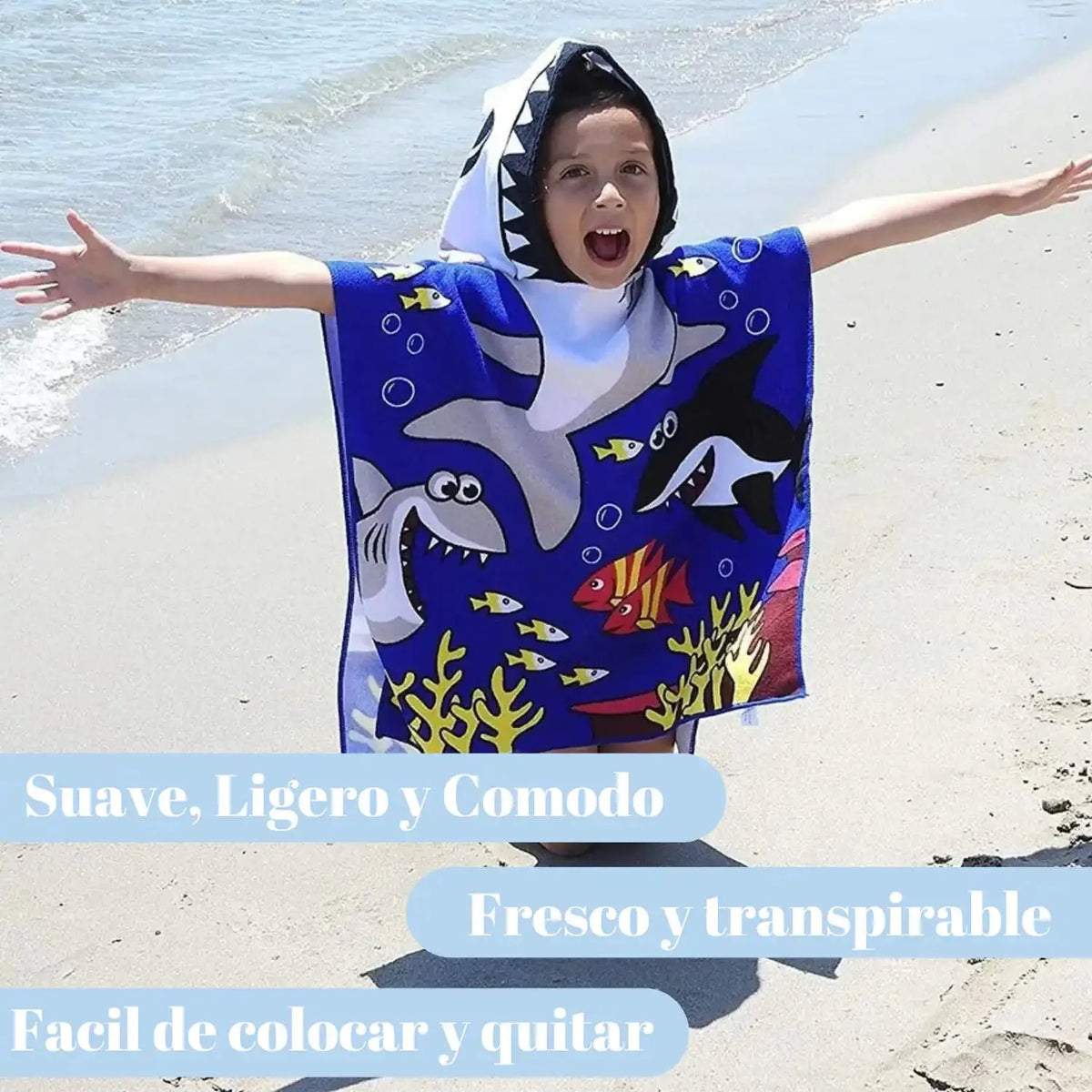Toalla capucha de playa tipo poncho para niña de microfibra, en colores vivos y diseño cómodo de Enigma Store