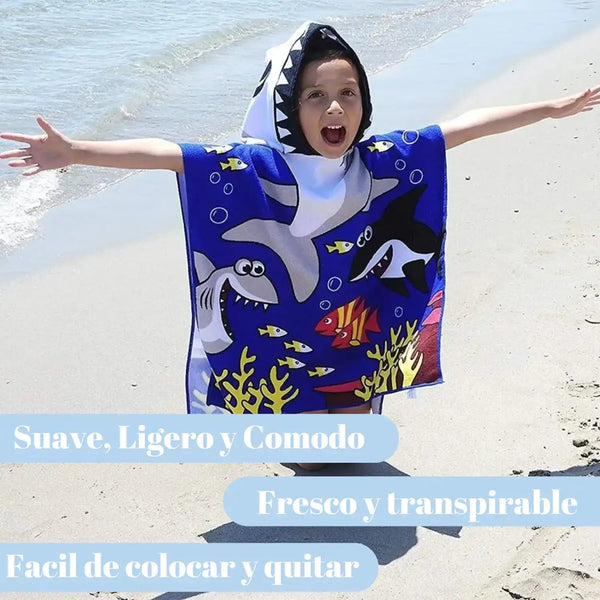 Toalla capucha de playa tipo poncho para niña de microfibra, en colores vivos y diseño cómodo de Enigma Store