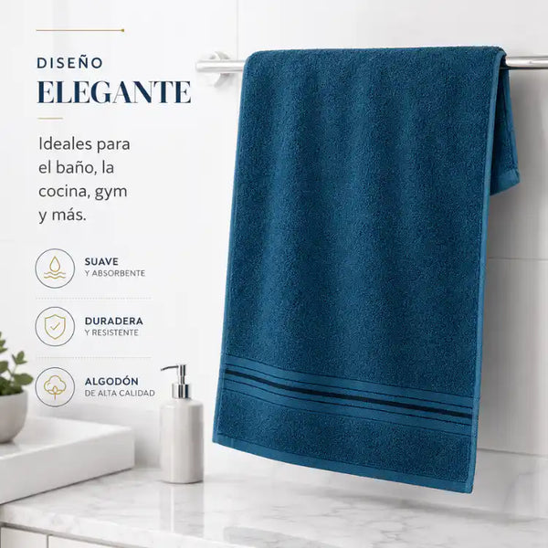 Set de 4 toallas de algodón azul profundo de 130 g de estilo hotel spa, perfectas para baño y spa.