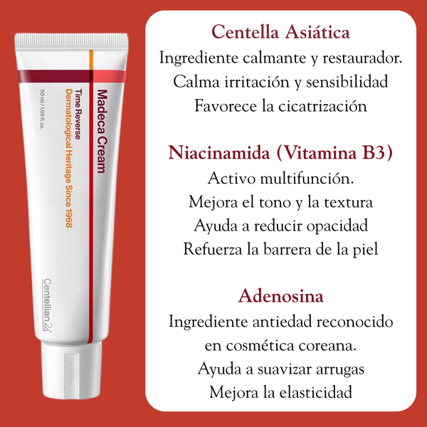 Crema coreana CENTELLIAN 24 The Madeca Time Reverse, 50ml, con textura cremosa para cuidado reafirmante de la piel.