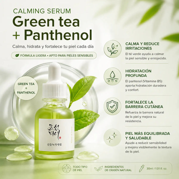 Suero calmante Beauty of Joseon con té verde y pantenol, frasco de 30 ml, para cuidado de la piel coreano.