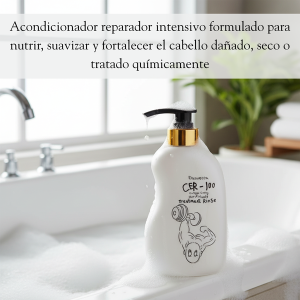 Suero para el cabello Elizavecca CER-100 Collagen Hair A+ Muscle Treatment Rinse en botella de 500ml, cuidado nutritivo para el cabello.