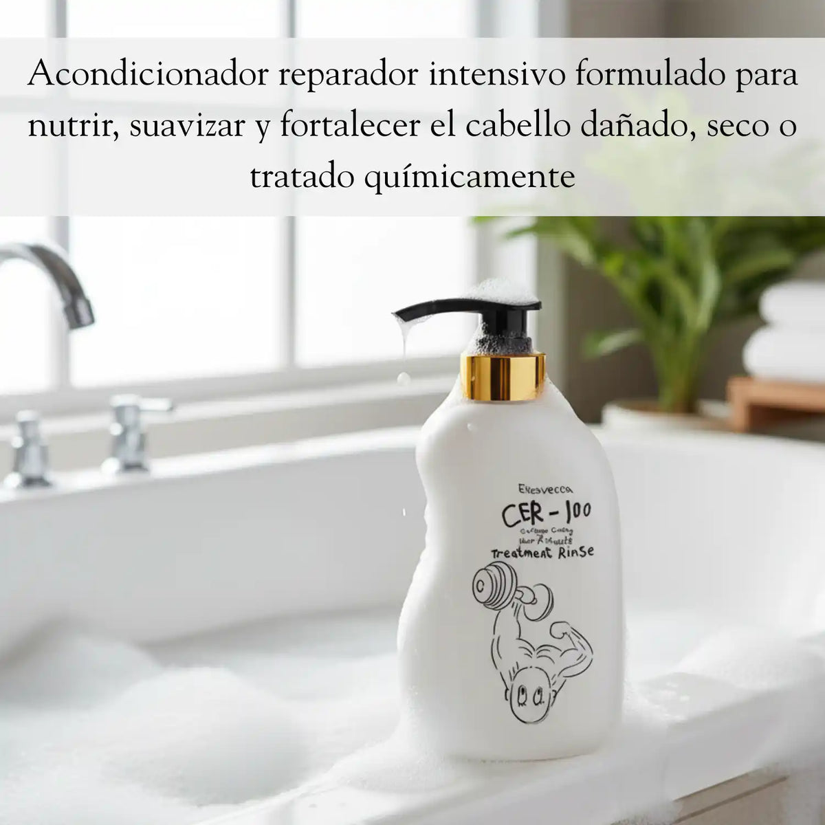 Suero para el cabello Elizavecca CER-100 Collagen Hair A+ Muscle Treatment Rinse en botella de 500ml, cuidado nutritivo para el cabello.