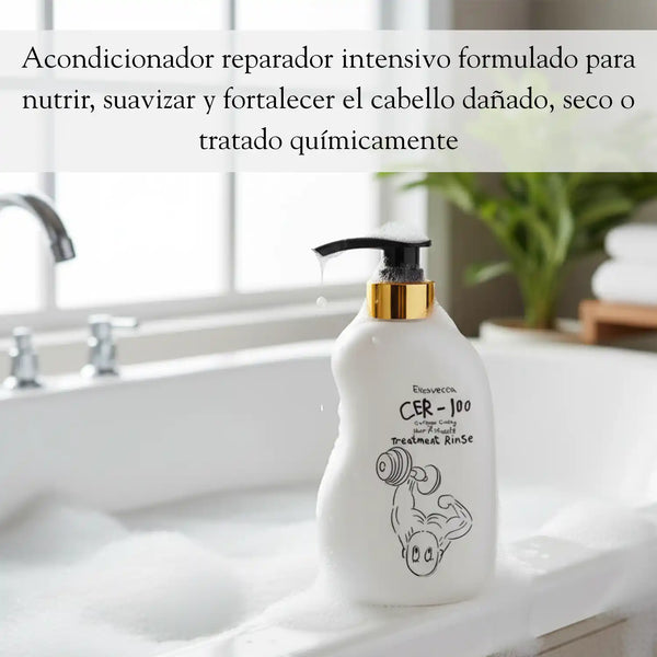 Suero para el cabello Elizavecca CER-100 Collagen Hair A+ Muscle Treatment Rinse en botella de 500ml, cuidado nutritivo para el cabello.