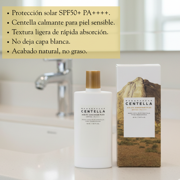 Protector solar SKIN1004 Madagascar Centella Air-Fit Suncream Plus en envase de 50ml, crema facial coreana para protección solar.