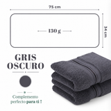 Conjunto de 4 toallas de algodón grafito de 130 g, ideales para hotel y spa, en imagen mostrando su textura suave y tamaño.