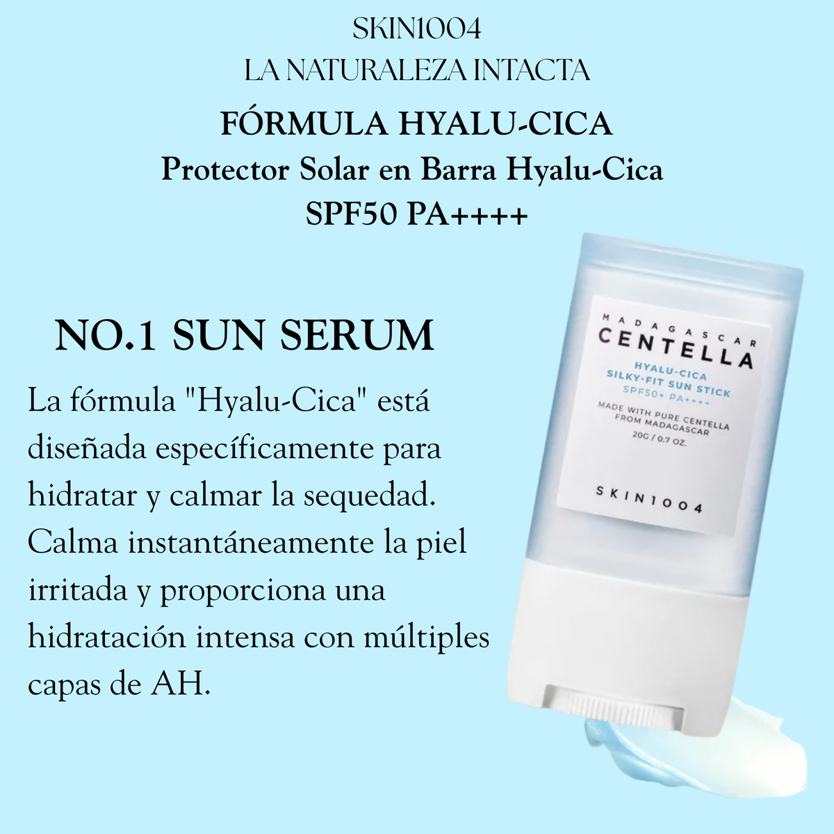 Bastón solar SKIN1004 Hyalu-Cica Silky-fit Sun Stick de 20g para protección solar y cuidado de la piel coreano
