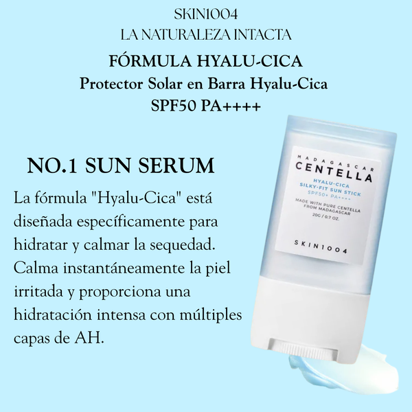 Bastón solar SKIN1004 Hyalu-Cica Silky-fit Sun Stick de 20g para protección solar y cuidado de la piel coreano